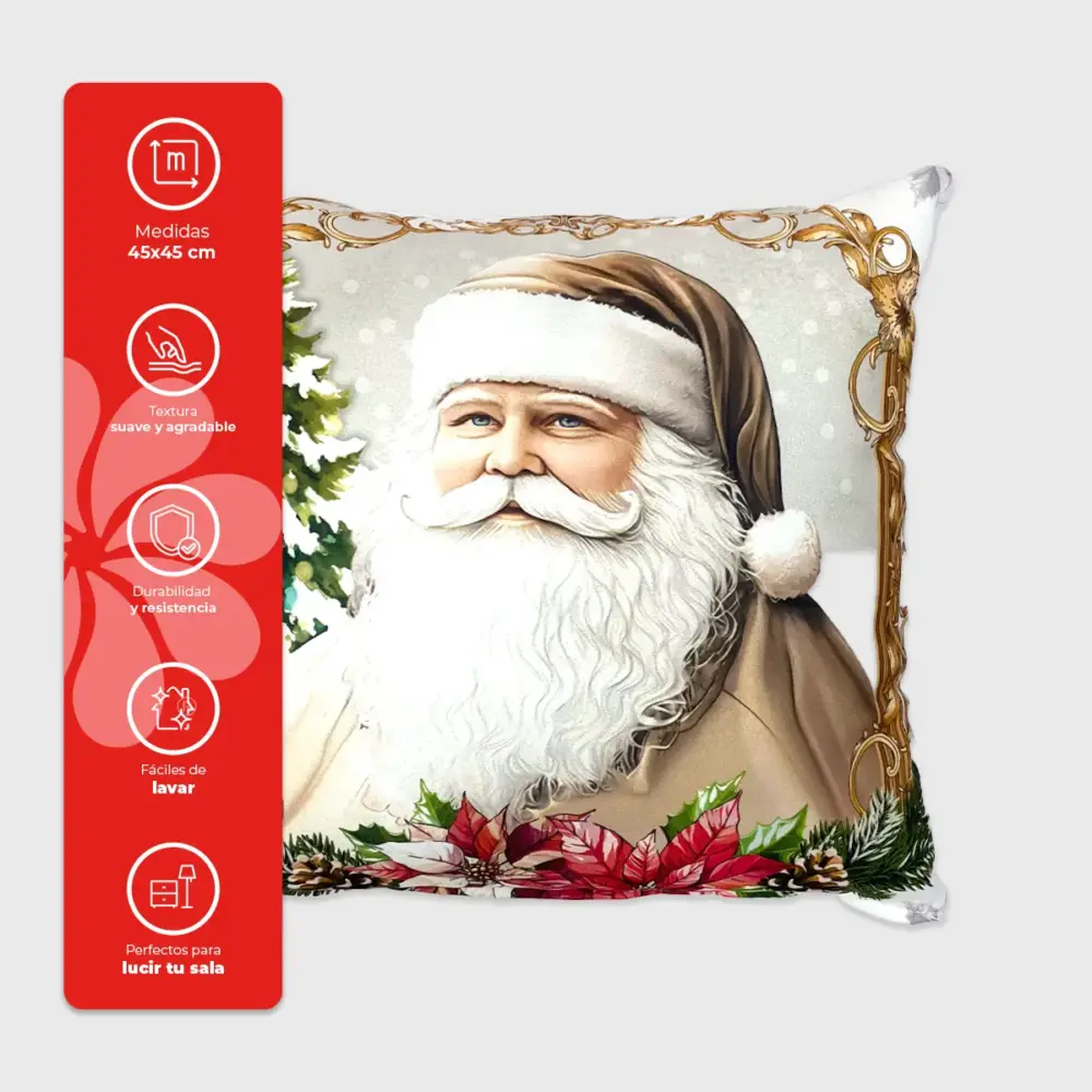 Paquete de 2 Cojines Navideños “Santa Vintage” 45x45 cm – Elegancia y Tradición para tu Hogar en Navidad modatelas 2