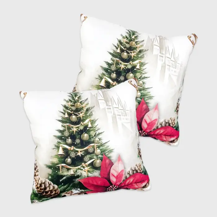 Paquete de 2 Cojines Navideños “Brillo del Árbol” 45x45 cm – Brinda de Paz y Tranquilidad Navideña a tu Hogar modatelas