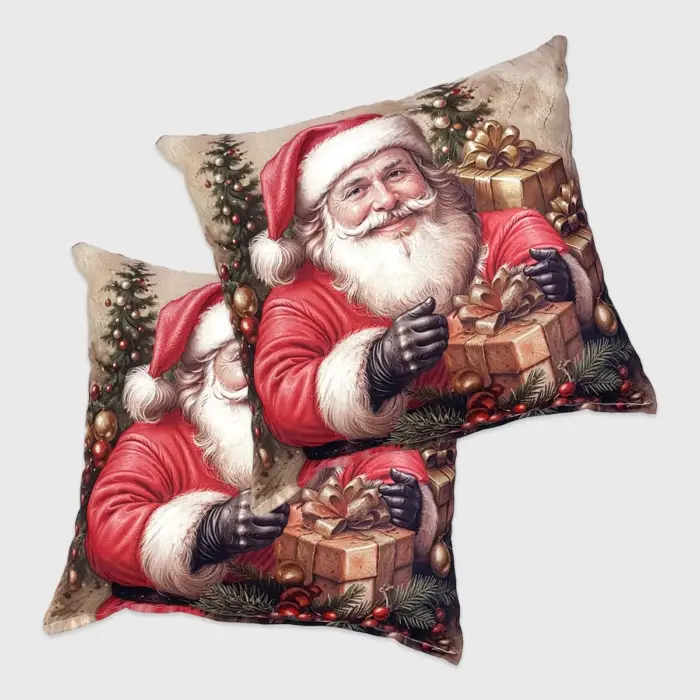 Paquete de 2 Cojines Navideños “Papá Noel y los Regalos” 45x45 cm – Alegría, Tradición y Calidez para tu Sala Modatelas
