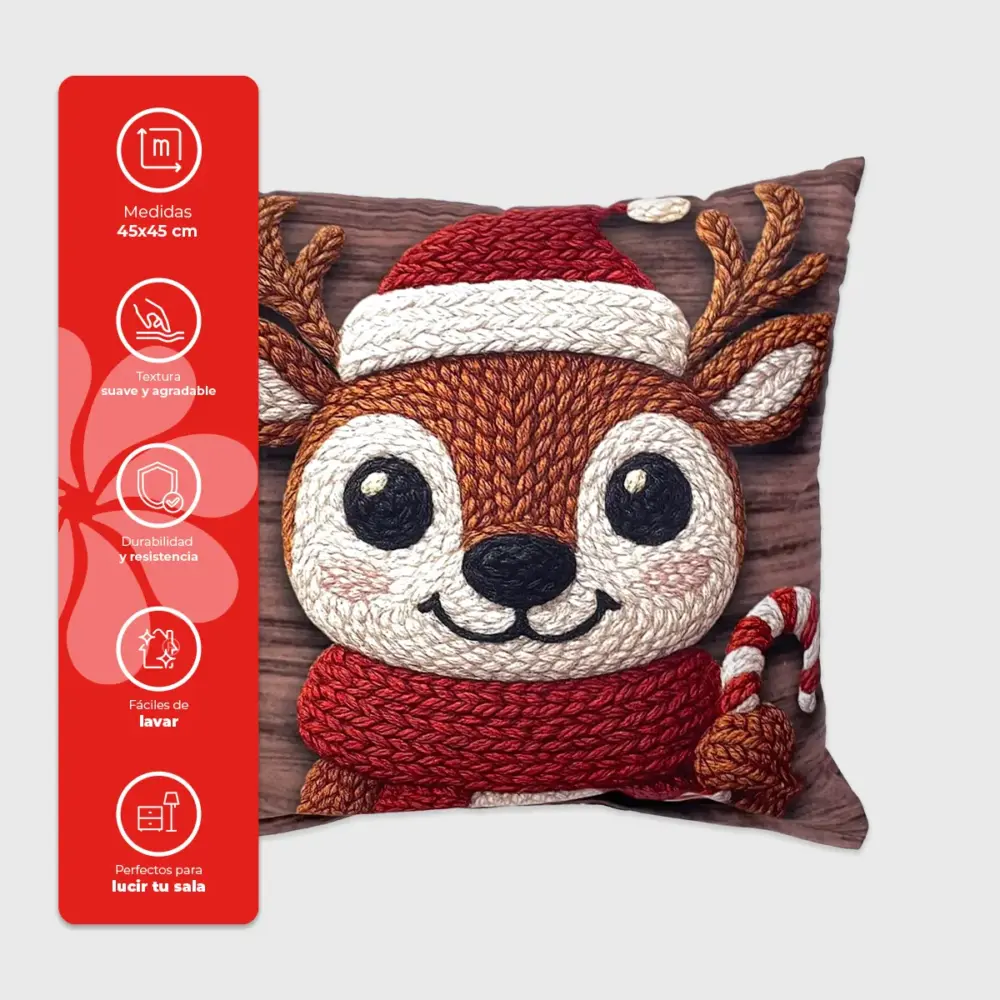 Paquete de 2 Cojines Navideños “Rodolfo el Reno” 45x45 cm, Llena tu Hogar de Alegría y Ternura Navideña - Colección 2025 modatelas 2