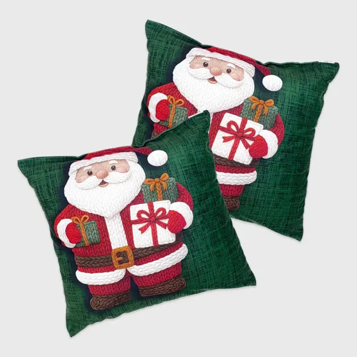 Paquete de 2 Cojines Navideños “Santa Nos Trae Regalos” 45x45 cm, Celebra la Magia de la Navidad en Familia - Colección 2025 modatelas