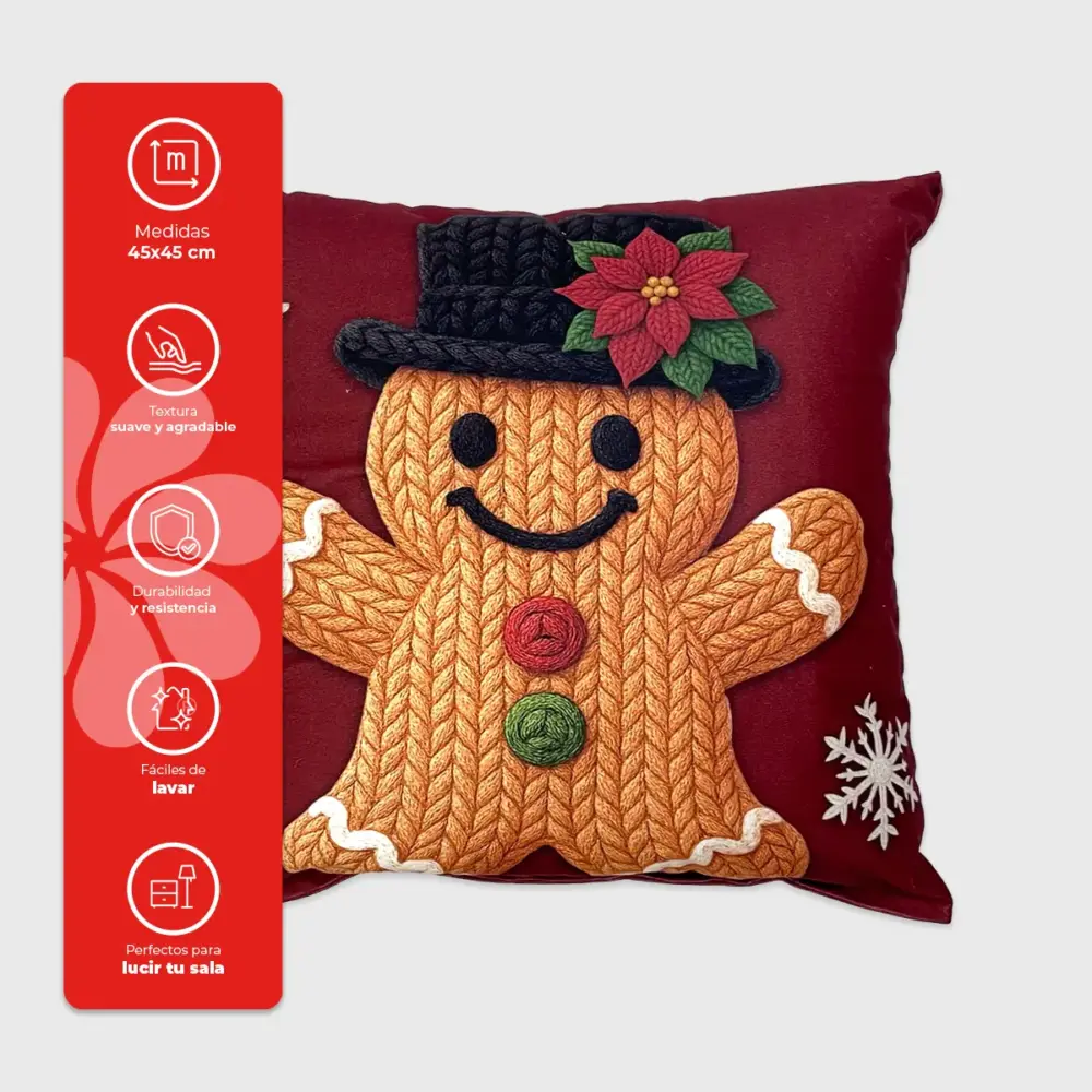 Paquete de 2 Cojines Navideños “Jengibre Tejido” 45x45 cm, Dale Calidez y Nostalgia a tu Decoración Navideña - Colección 2025 modatelas 2