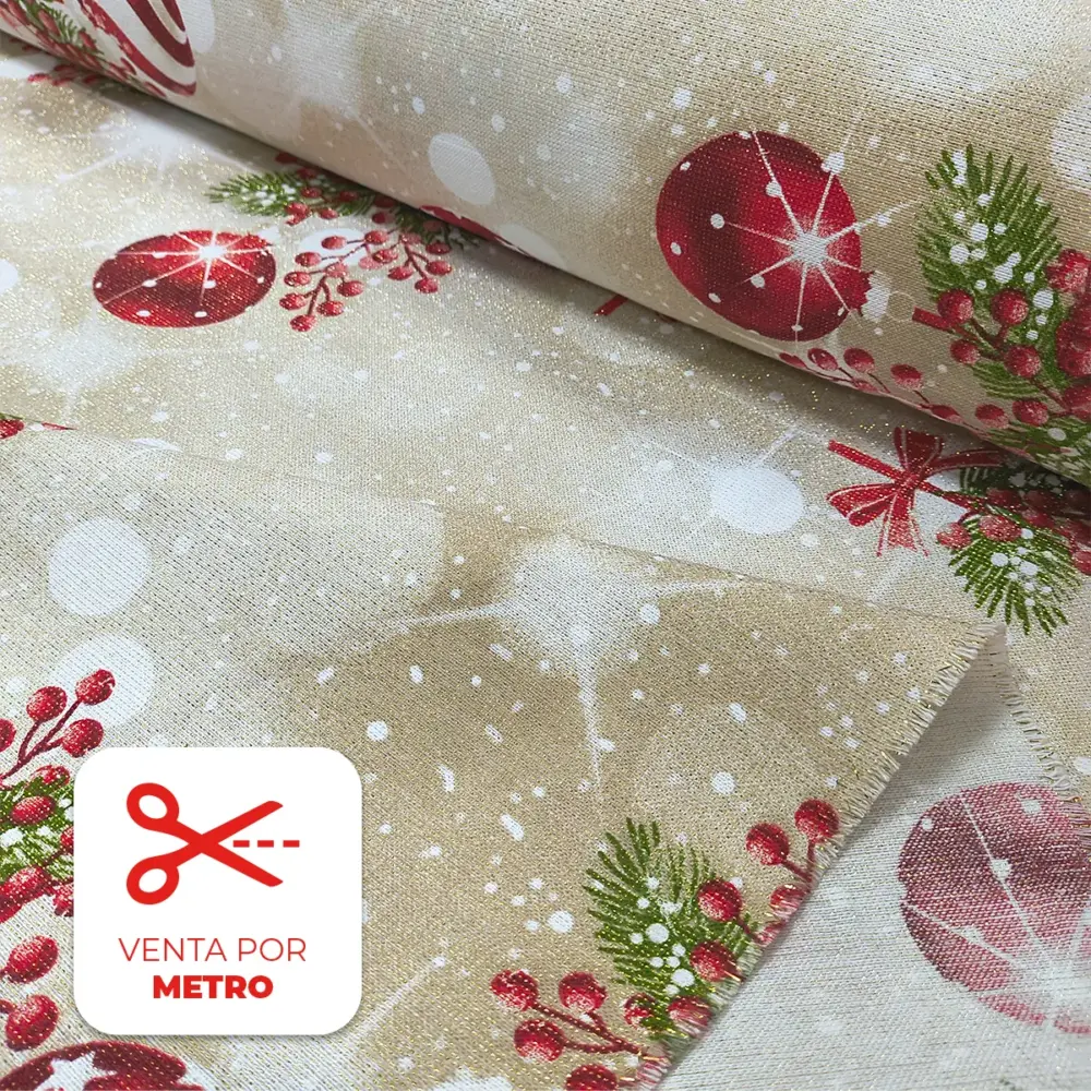 Tela Loneta Navideña "Esferas de Nochebuena" Metro-Modatelas