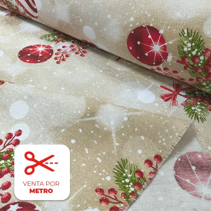 Tela Loneta Navideña "Esferas de Nochebuena" Metro-Modatelas