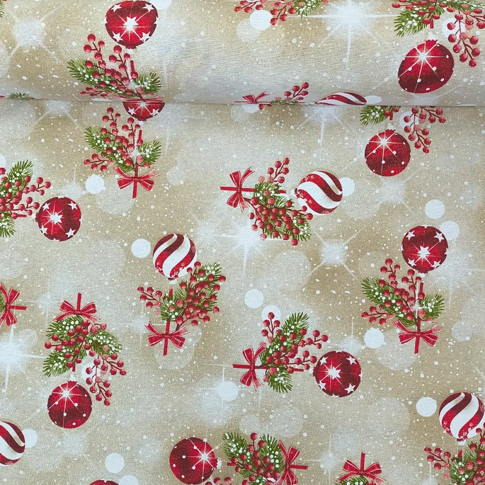 Tela Loneta Navideña "Esferas de Nochebuena" rollo Modatelas
