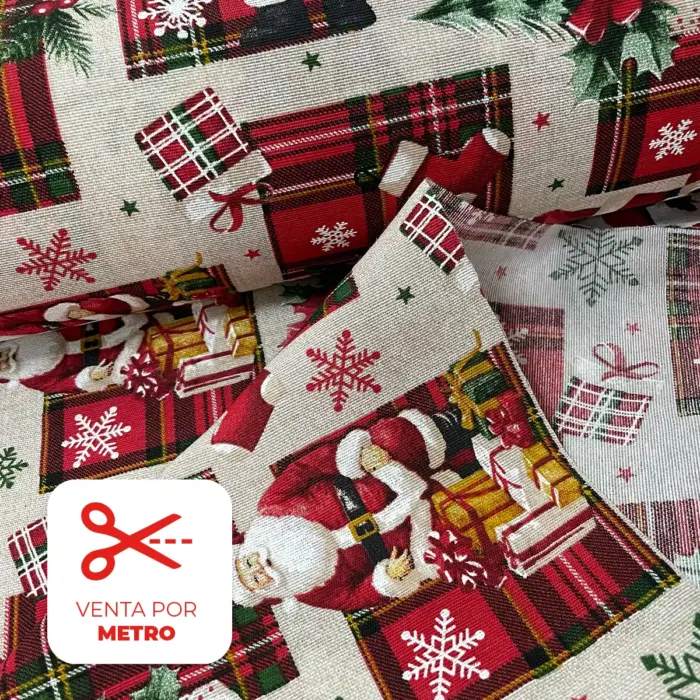 Tela Loneta Navideña "El Taller de Papá Noel" Metro- Modatelas