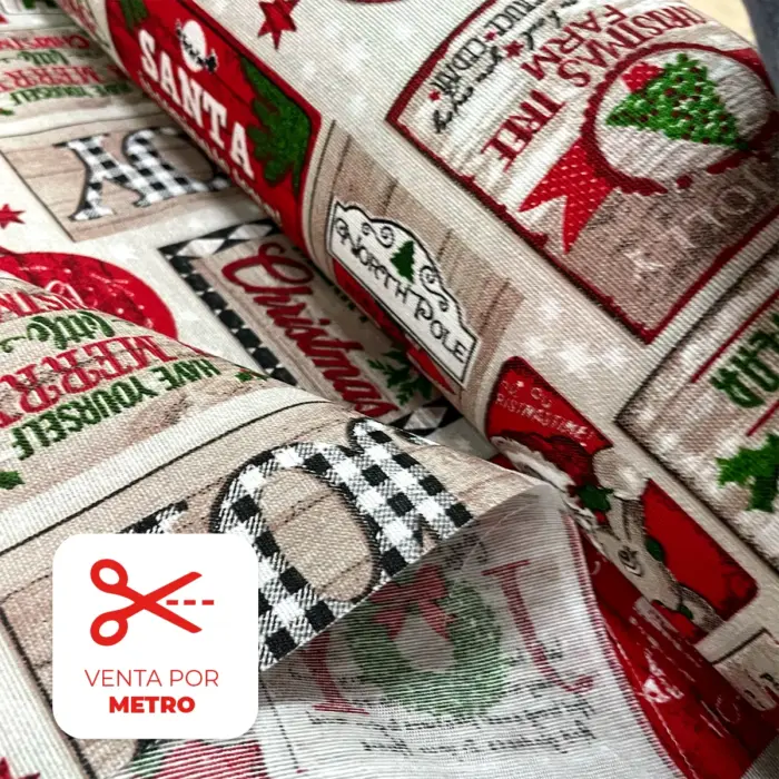 Tela Loneta Navideña "Postales de Diciembre" Metro -Modatelas