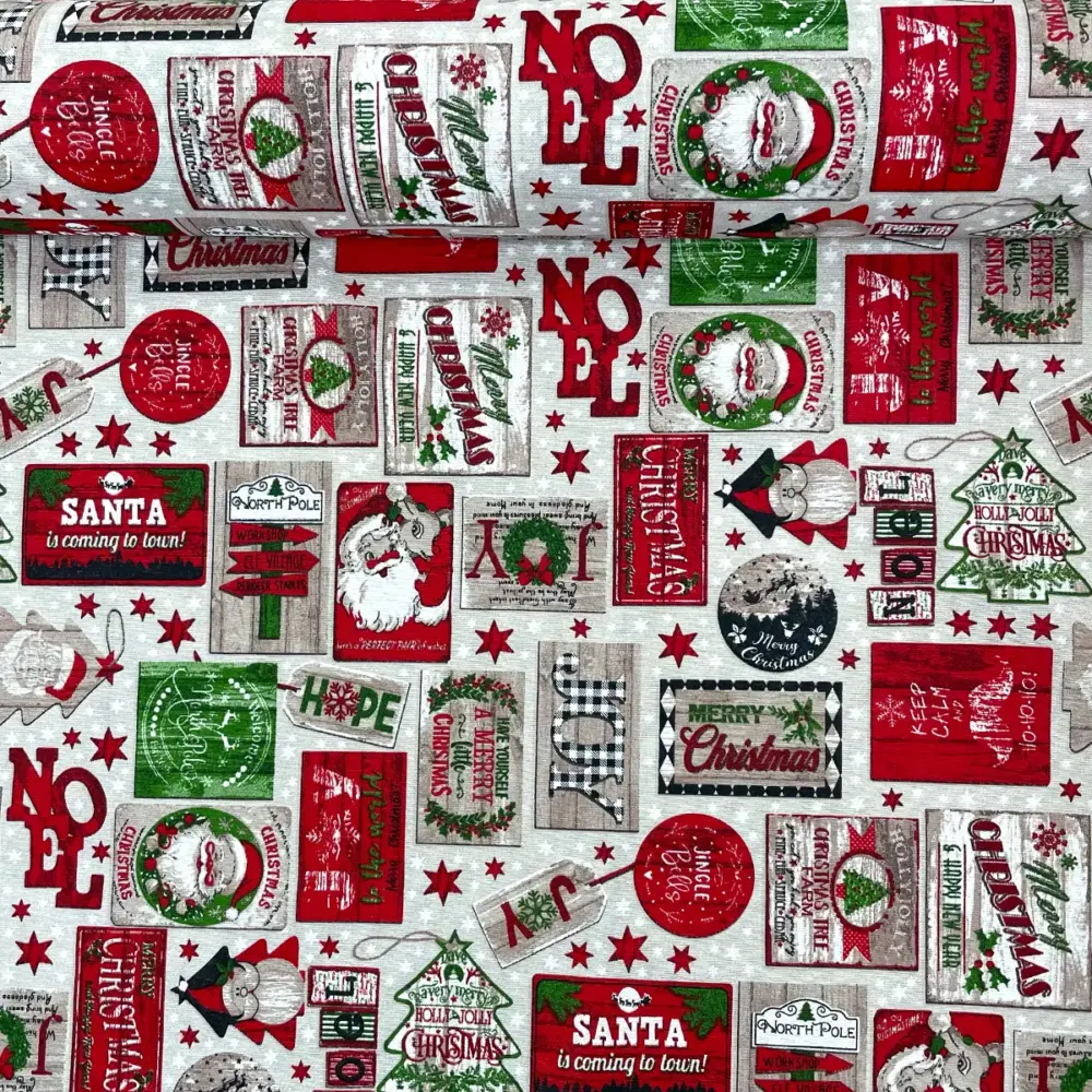 Tela Loneta Navideña "Postales de Diciembre" Rollo Modatelas