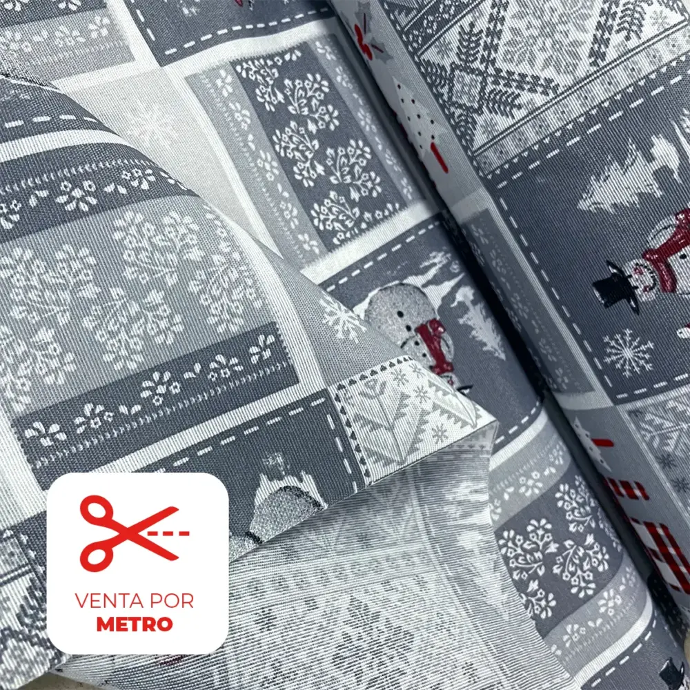 Tela Loneta Navideña "Muñecos de Nieve" Metro Modatelas