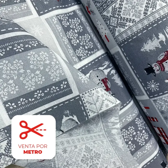 Tela Loneta Navideña "Muñecos de Nieve" Metro Modatelas