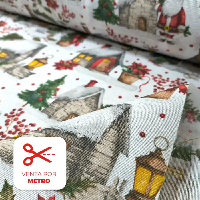 Tela Loneta Navideña "Hogares de Invierno" metro Modatelas