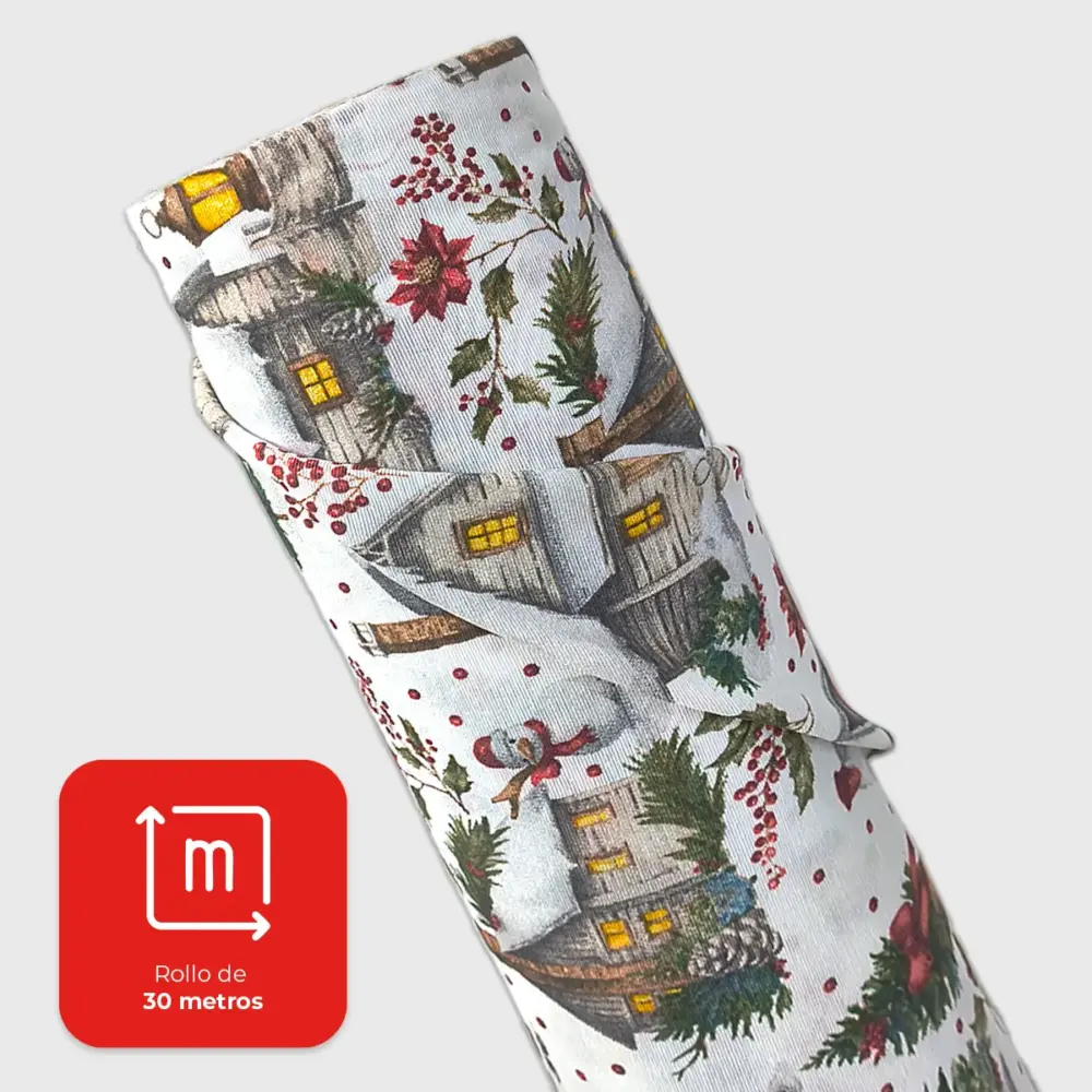 Tela Loneta Navideña "Hogares de Invierno" rollo Modatelas