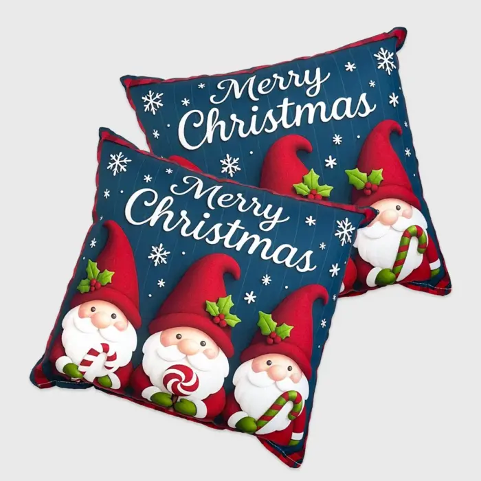 Paquete de 2 Cojines Navideños “Navidad de los Duendes” 45x45 cm – Alegra tu Hogar con Encanto Navideño modatelas