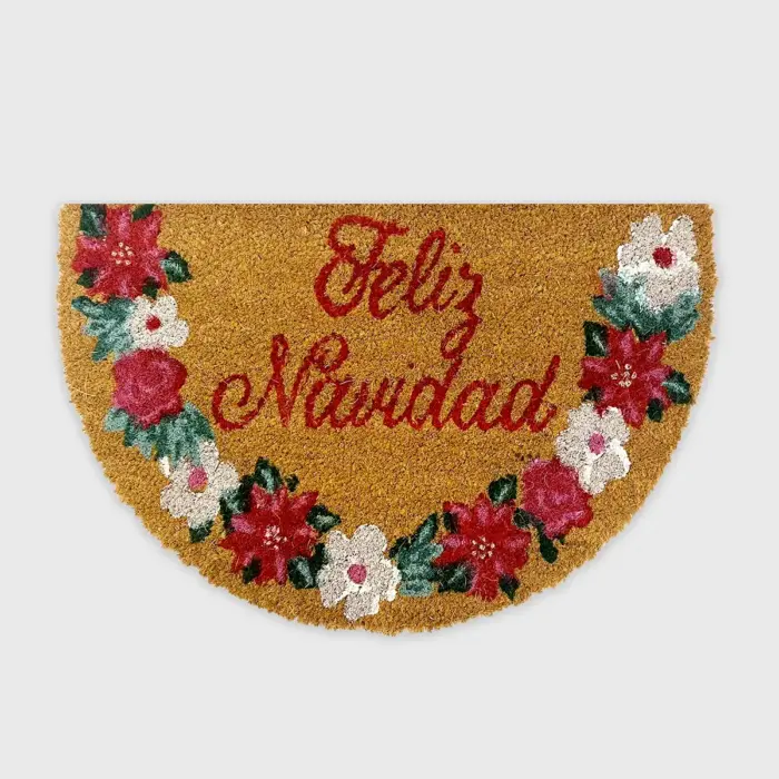 Tapete Navideño de Fibra de Coco “Feliz Navidad” 40x60 cm – Decoración Semicircular para Entrada del Hogar modatelas
