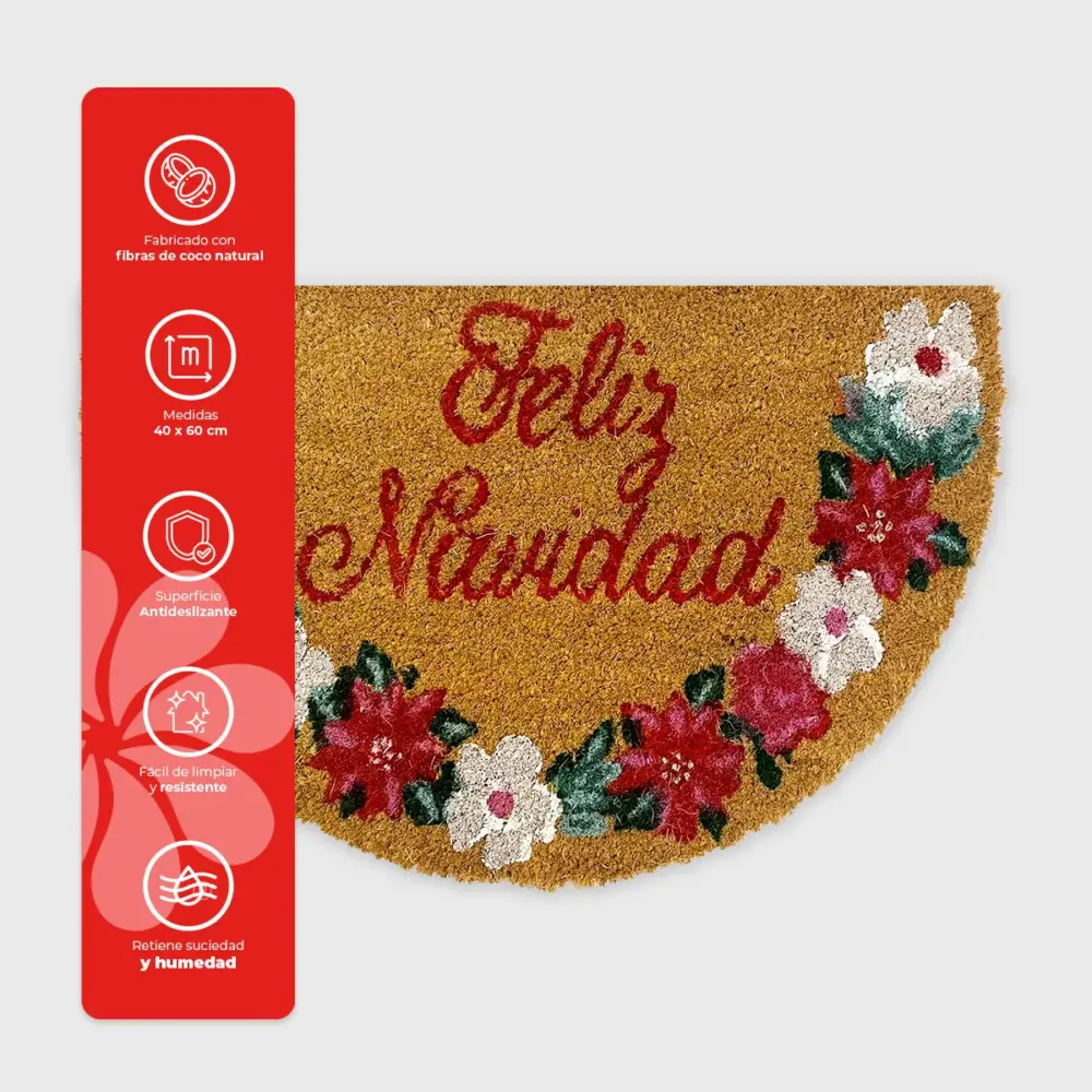Tapete Navideño de Fibra de Coco “Feliz Navidad” 40x60 cm – Decoración Semicircular para Entrada del Hogar modatelas 2