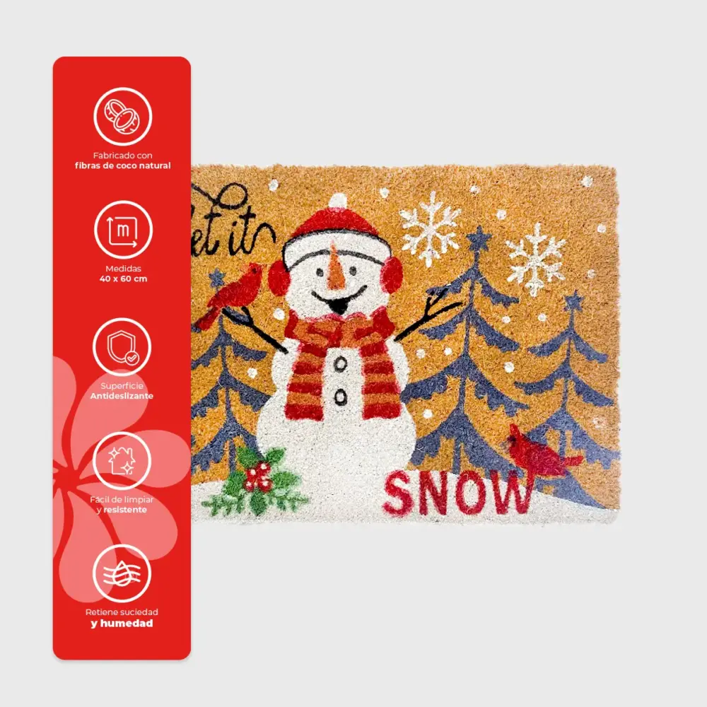 Tapete Navideño Fibra de Coco Muñeco de Nieve "Let it Snow" 40x60 cm - Perfecto para Lucir el Espíritu Navideño en el Hogar Modatelas 3