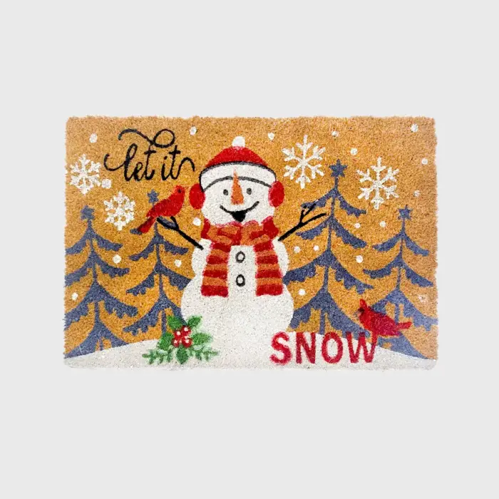 Tapete Navideño Fibra de Coco Muñeco de Nieve "Let it Snow" 40x60 cm - Perfecto para Lucir el Espíritu Navideño en el Hogar Modatelas