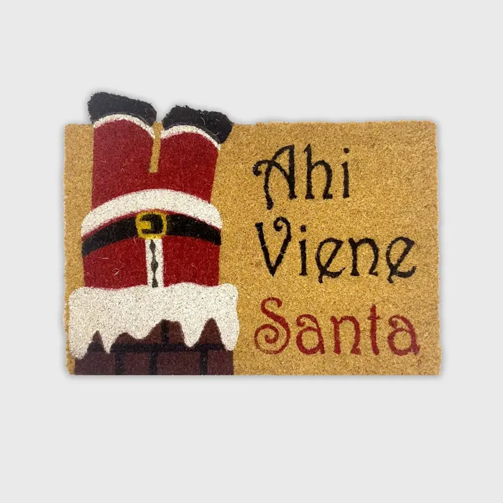 Tapete Navideño de Fibra de Coco “Ahí Viene Santa” 40x60 cm – Ideal para la Entrada del Hogar modatelas