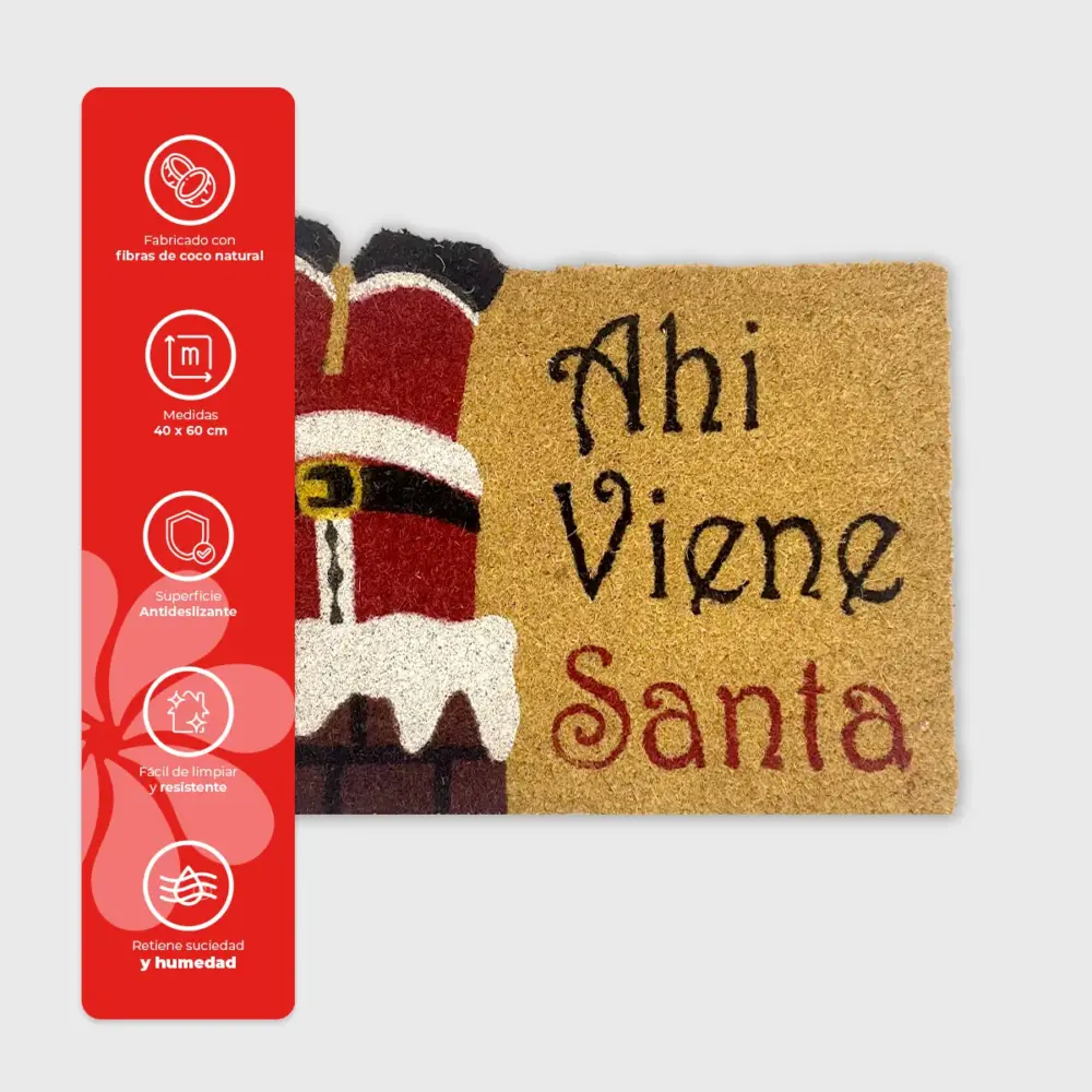 Tapete Navideño de Fibra de Coco “Ahí Viene Santa” 40x60 cm – Ideal para la Entrada del Hogar modatelas 2
