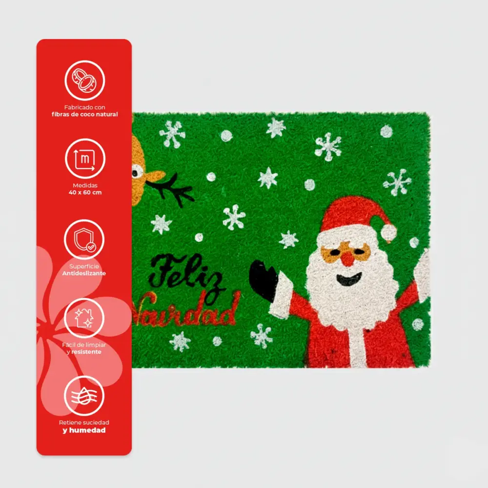 Tapete Navideño de Fibra de Coco “Feliz Navidad con Santa y Reno” 40x60 cm – Ideal para Decorar la Entrada del Hogar modatelas 3