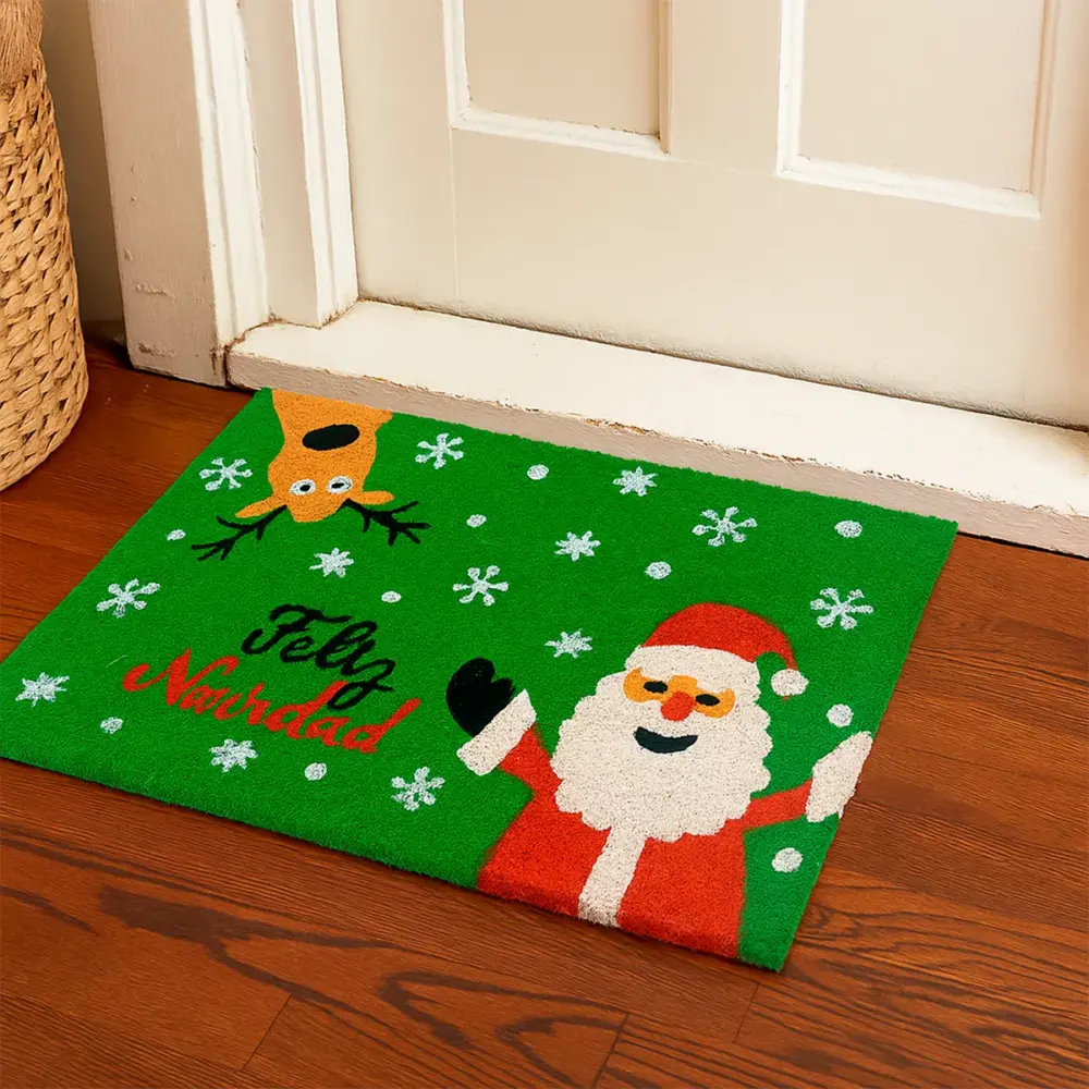 Tapete Navideño de Fibra de Coco “Feliz Navidad con Santa y Reno” 40x60 cm – Ideal para Decorar la Entrada del Hogar modatelas 2