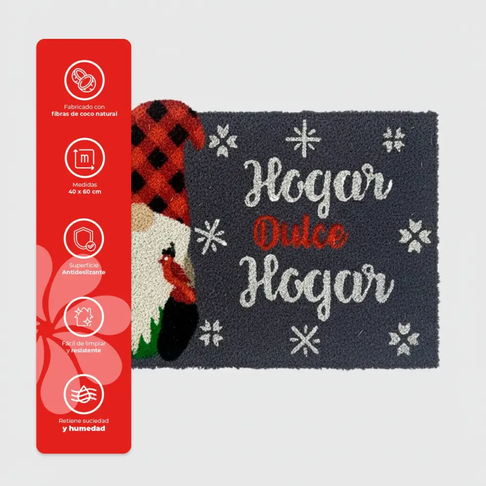 Tapete Navideño de Fibra de Coco “Hogar Dulce Hogar” 40x60 cm – Antideslizante y Decorativo en tu Patio modatelas 2