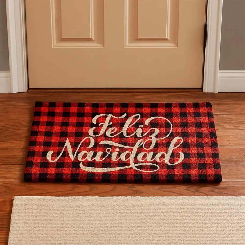 Tapete Navideño de Fibra de Coco “Feliz Navidad Clásica” 40x60 cm – Estilo Rústico Rojo y Negro para la Entrada del Hogar modatelas 3