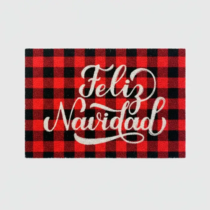 Tapete Navideño de Fibra de Coco “Feliz Navidad Clásica” 40x60 cm – Estilo Rústico Rojo y Negro para la Entrada del Hogar modatelas