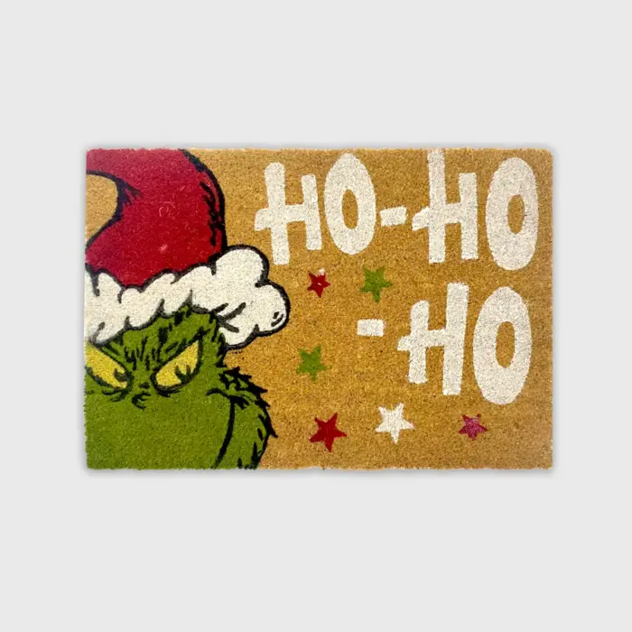 Tapete Navideño de Fibra de Coco “Ho, Ho, Ho a la Puerta” 40x60 cm – Divertida Decoración para la Entrada de tu Casa modatelas