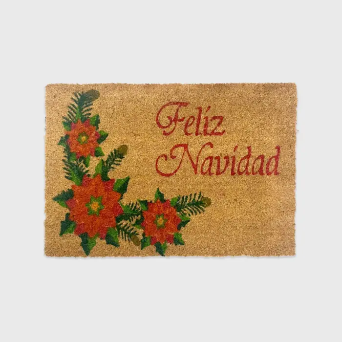 Tapete Navideño de Fibra de Coco “Rosas de la Navidad” 40x60 cm – Elegancia y Estilo para la Entrada del Hogar Modatelas