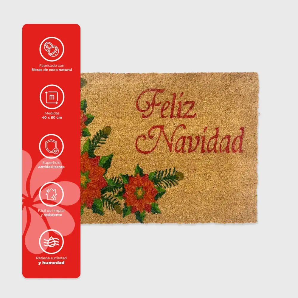 Tapete Navideño de Fibra de Coco “Rosas de la Navidad” 40x60 cm – Elegancia y Estilo para la Entrada del Hogar Modatelas 2