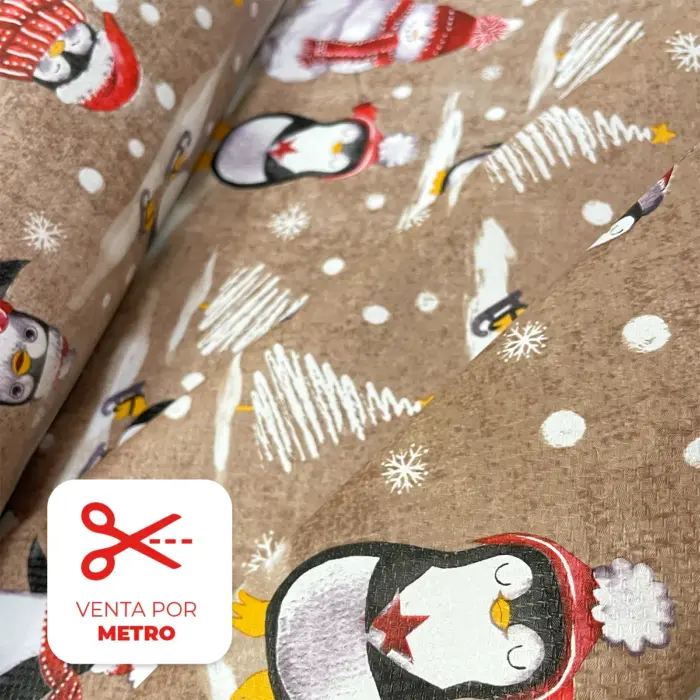 Mantel Hermoso Navideño "Pingüinos Nevados" Metro - Modatelas