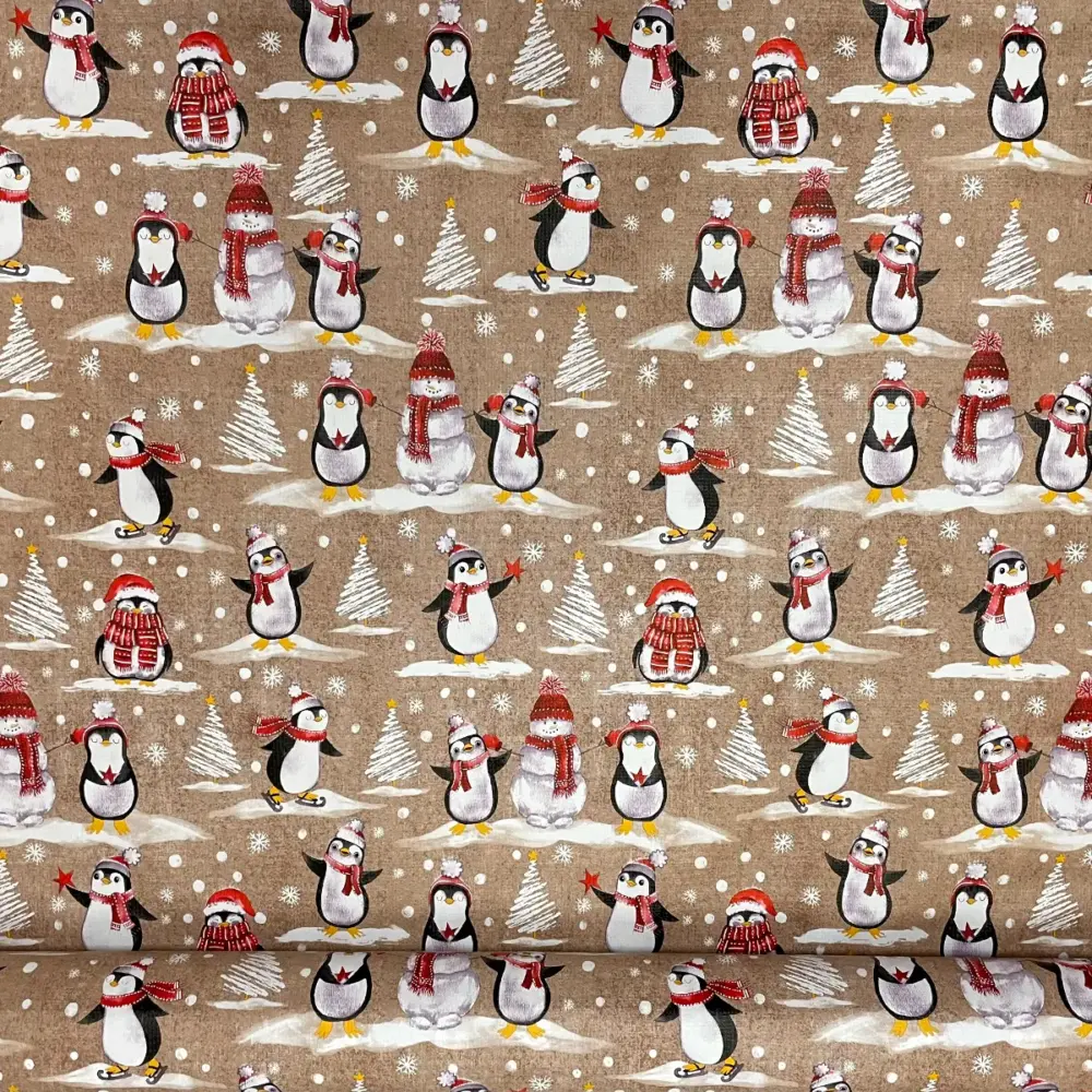 Mantel Hermoso Navideño "Pingüinos Nevados" Rollo Modatelas