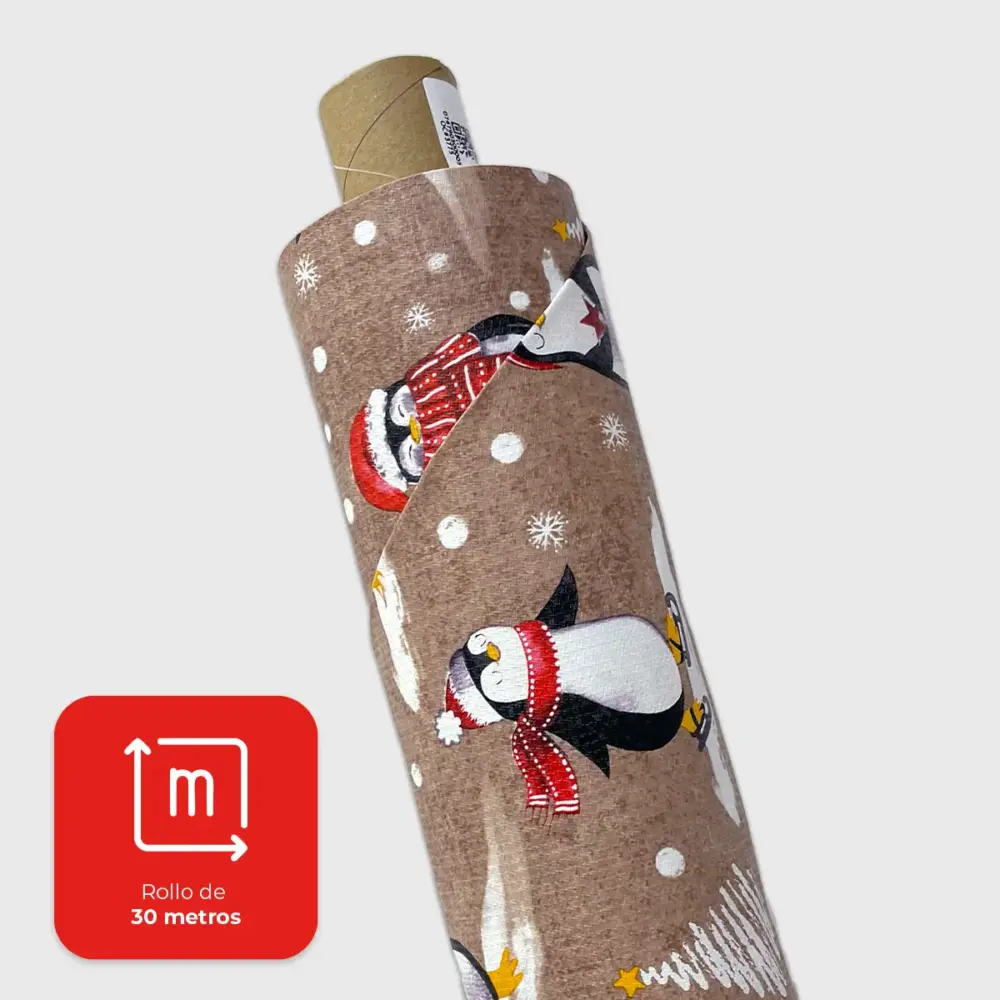 Mantel Hermoso Navideño "Pingüinos Nevados" Rollo Modatelas