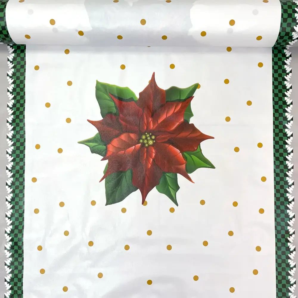 Mantel Hermoso Navideño "Campanas de Nochebuena" Rollo Modatelas
