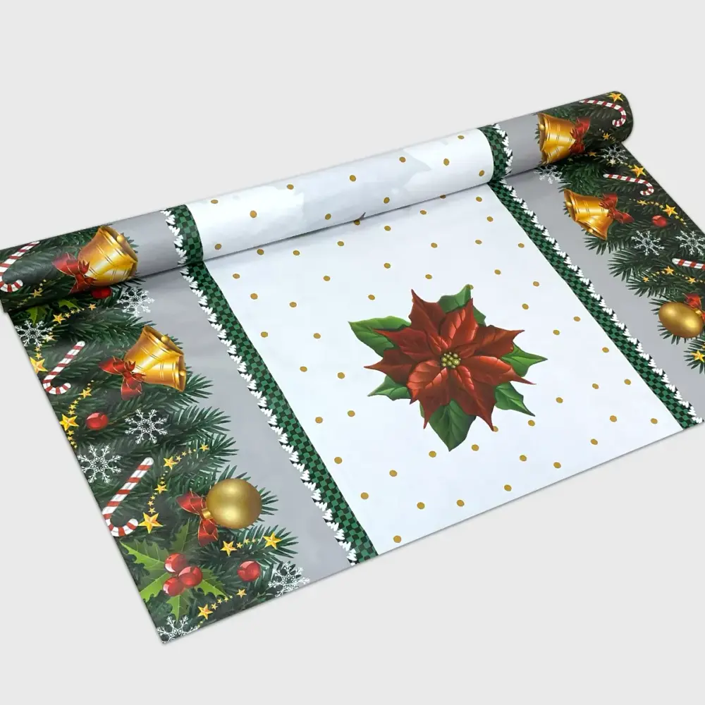 Mantel Hermoso Navideño "Campanas de Nochebuena" Rollo Modatelas
