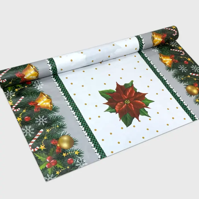 Mantel Hermoso Navideño "Campanas de Nochebuena" Rollo Modatelas
