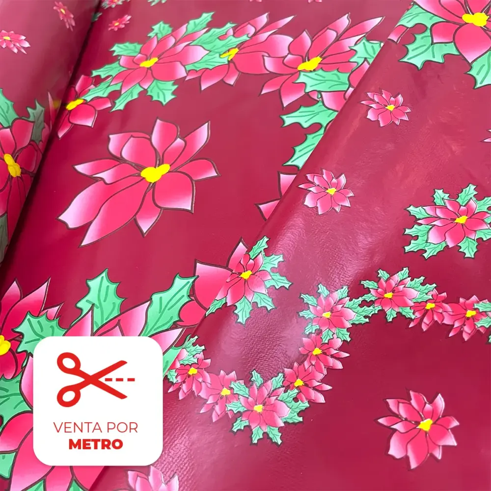 "Mantel Navideño Corona de Flores Rojas". Metro