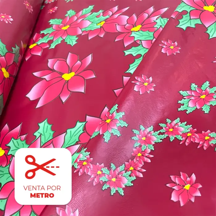 "Mantel Navideño Corona de Flores Rojas". Metro
