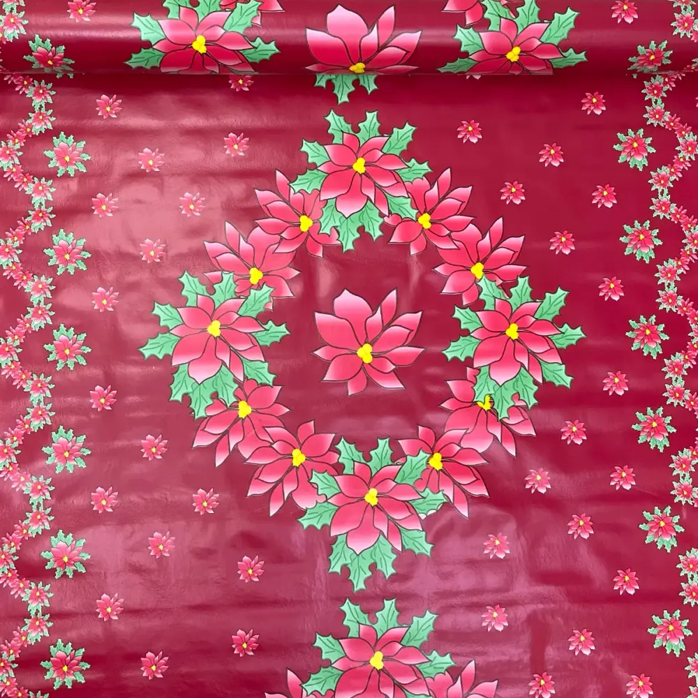 "Mantel Navideño Corona de Flores Rojas".