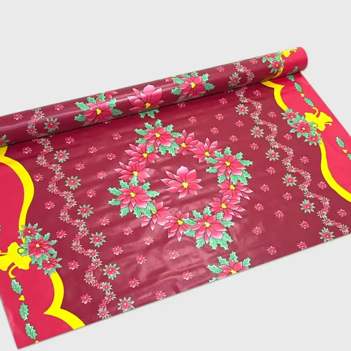 "Mantel Navideño Corona de Flores Rojas".