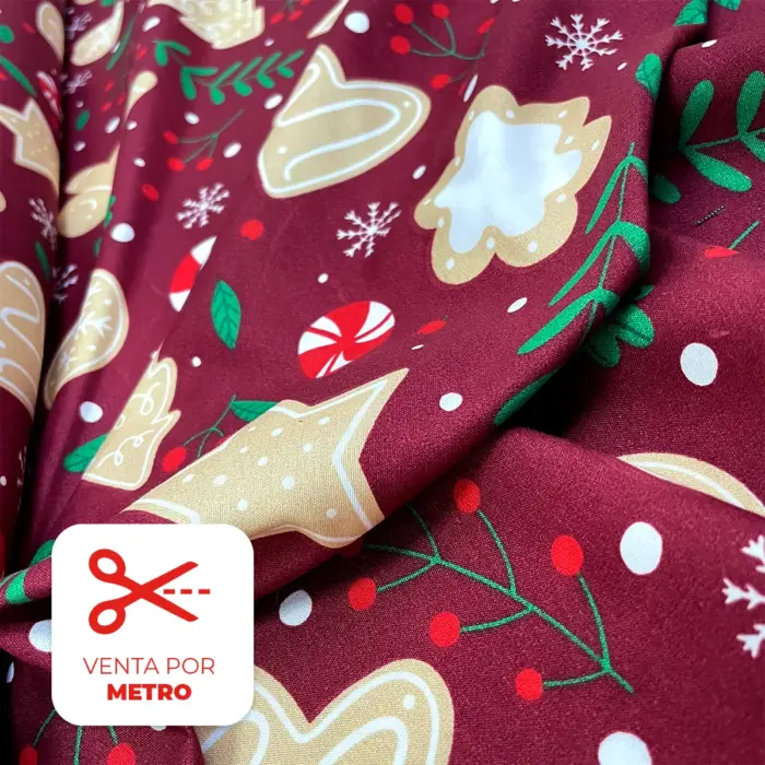 Algodón Candy Navideño Galletas de Jengibre Metro Modatelas