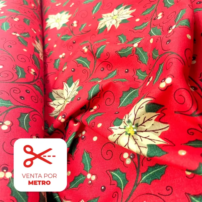 Algodón Candy Navideño Navidad Dorada Metro Modatelas