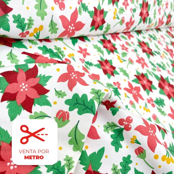 Algodón Candy Navideño "Jardín de Nochebuenas" Metro -Modatelas