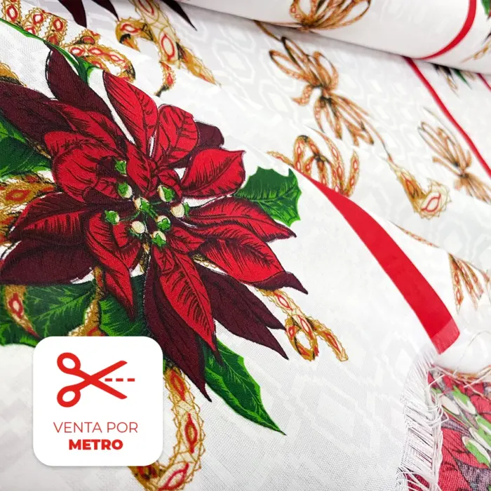 Tela Minimatt Navideño "Resplandor Dorado Nochebuena" Metro Modatelas