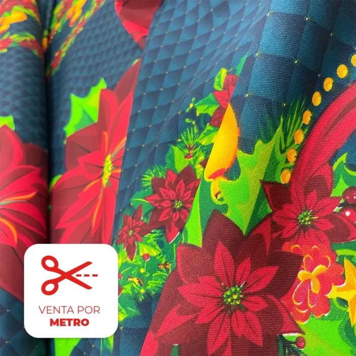 Tela Minimatt Navideño "Nochebuenas sobre Tapiz Diamante" Metro Modatelas