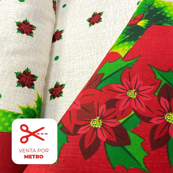 ela Minimatt Navideño "Lienzo Craquelado Nochebuenas" Metro Modatelas