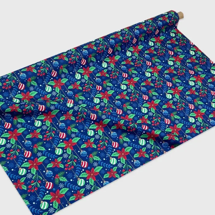 Tela Algodón Candy Navideño “Jardín Nocturno de Esferas” 120 cm ancho, Para Proyectos Creativos y Personalizados- Rollo 30 m Modatelas