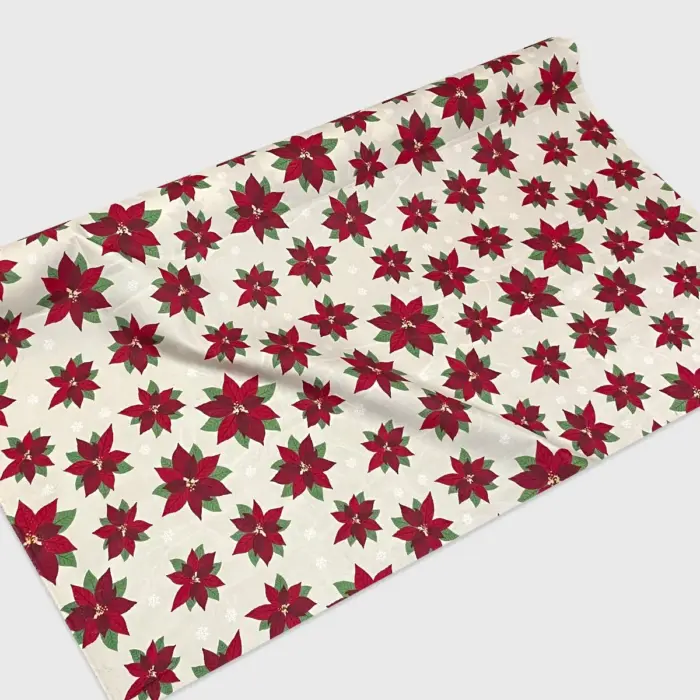 Tela Algodón Candy Navideño “Nochebuenas al Alba” 120 cm ancho para Prendas y Accesorios Navideños - Rollo 30 m Modatelas