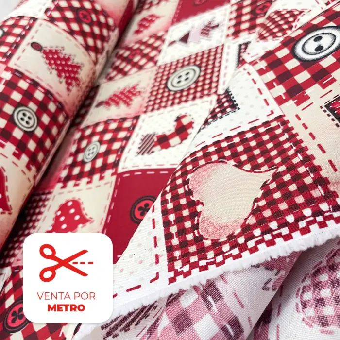 Tela Minimatt Navideño "Corazón de Navidad" Metro Modatelas